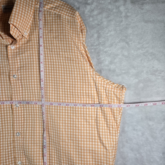 Turnbull & Asser Orange Checkered Collared Button Down Mens Size 43 17 Cotton - Picture 8 of 11